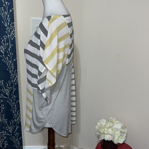 Anthropologie | Anthro One September Striped Short Sleeve Top Yellow Gray sz S - Picture 2 of 9